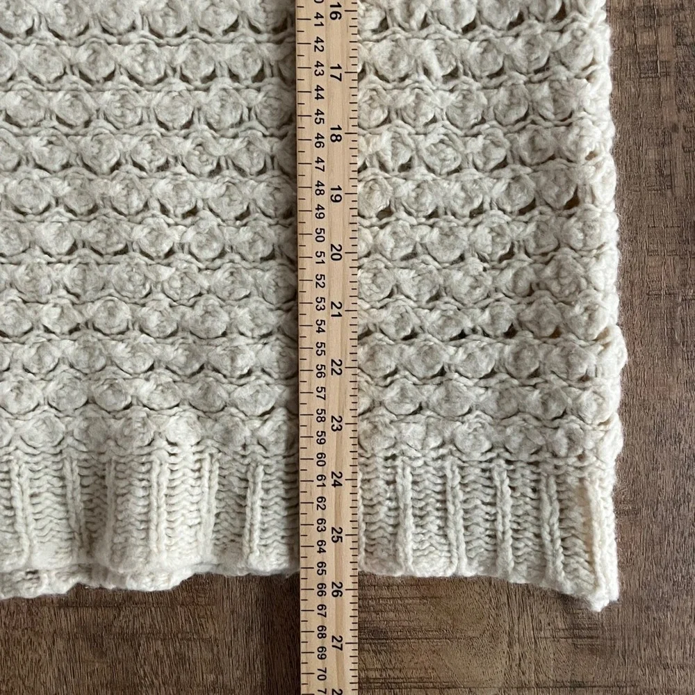 Free People Cream V-Neck Chunky Crochet Wool Blend Knit Sweater Large